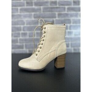 Journee Collection Women's Baylor Faux Suede Heeled Booties Size 7 Color Bone